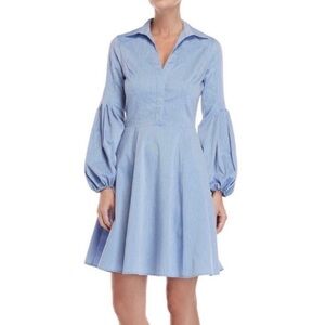 Adria Moss Anthropologie Blue Ballon Sleeve Chambray V-neck Mini Dress, 8